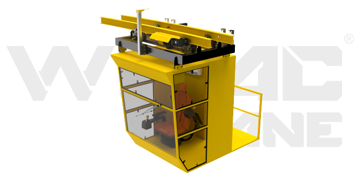 Crane operator cabin with panoramic windows for maximum visibility